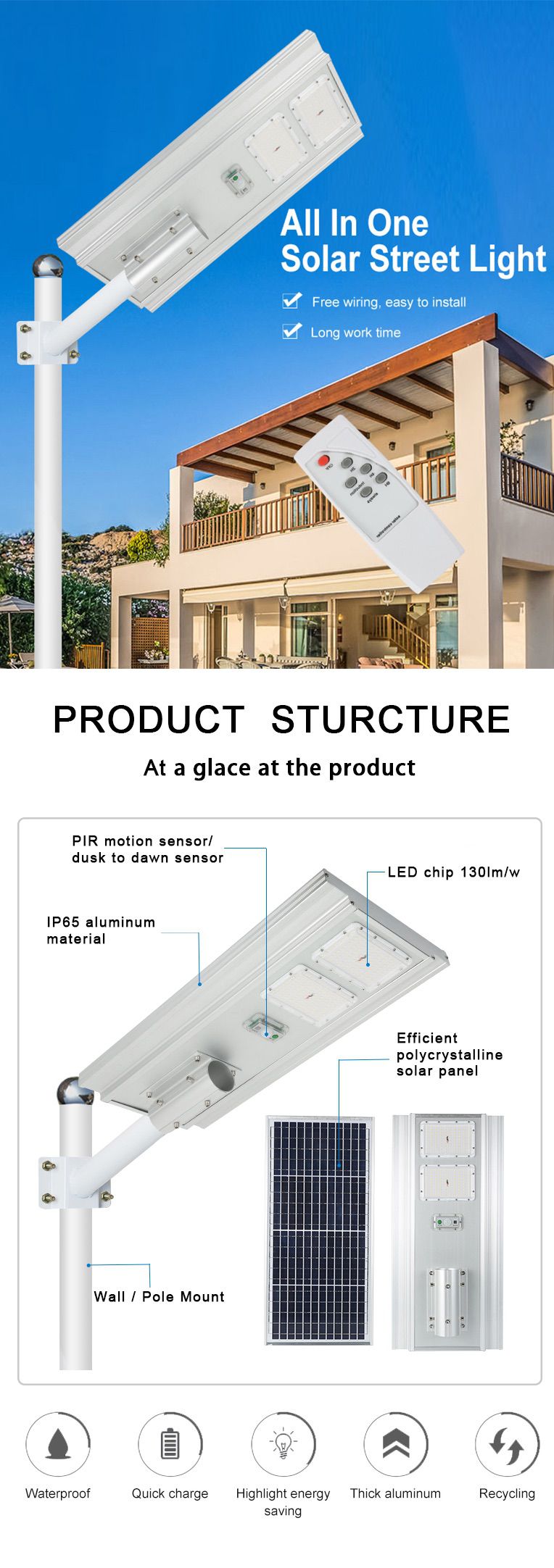 100w led solar street light