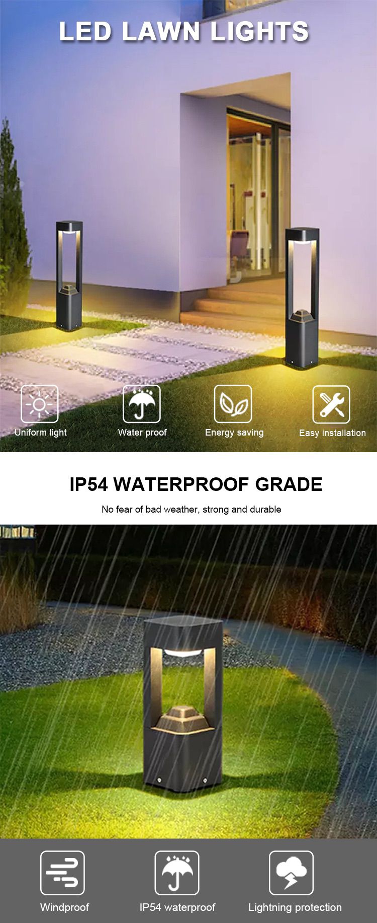 3-LED lawn light for pathway decorative lighting
