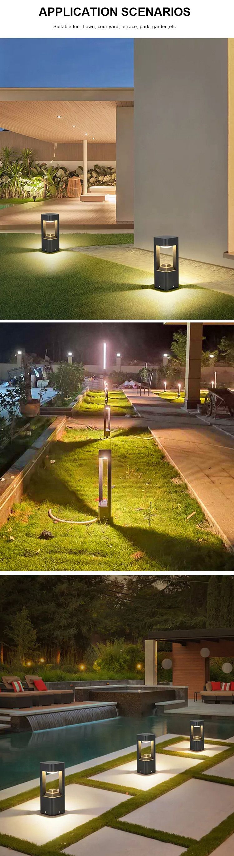 9-led bollard light waterproof landscape