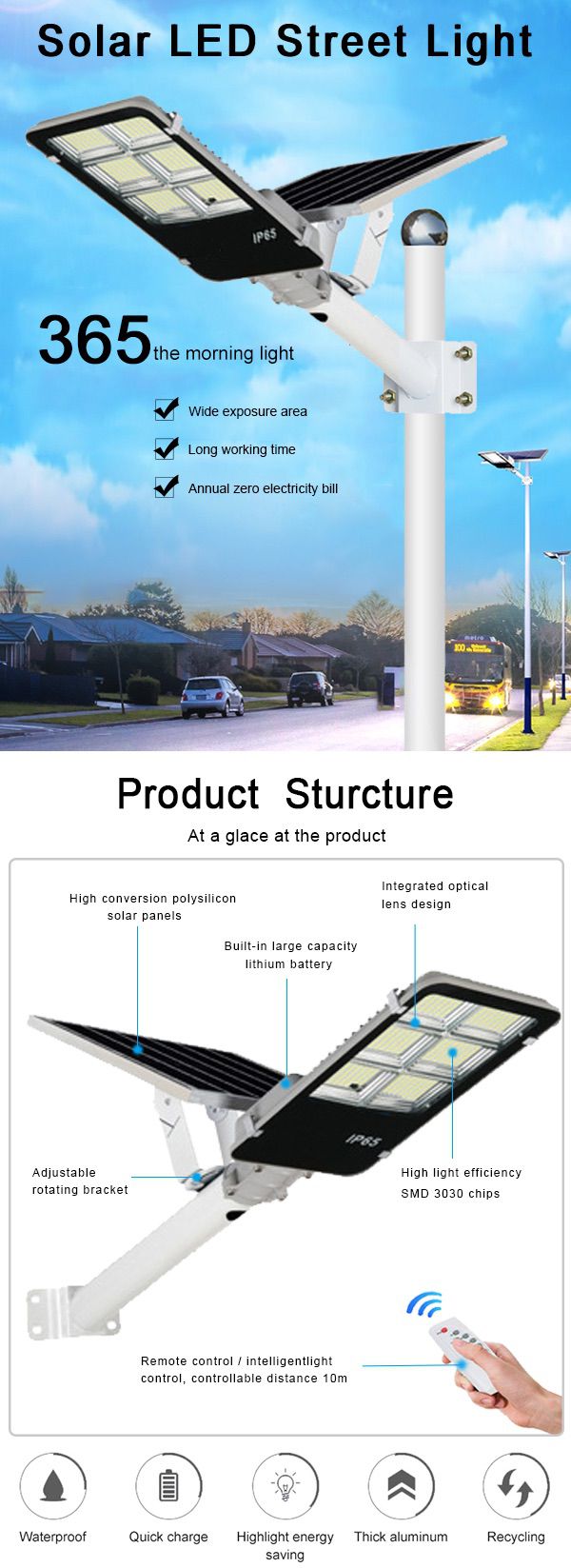 3-led solar street light superior lighting