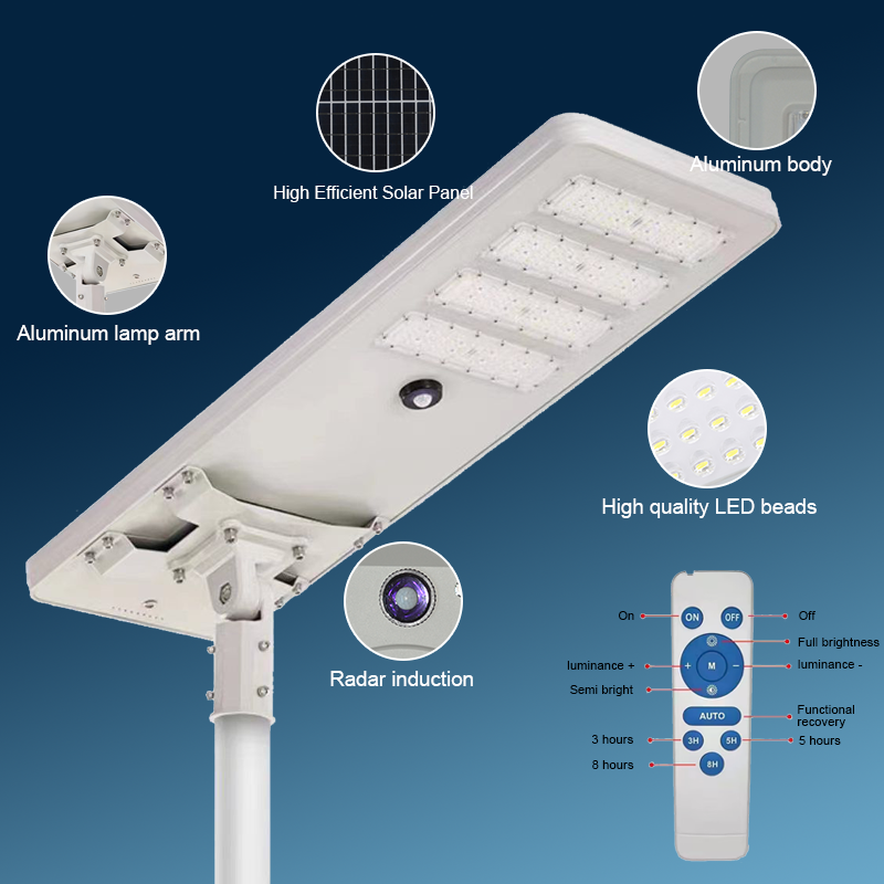 High Lumens Lithium Battery Ip65 Waterproof 100w 150w 200w 250w Outdoor All In One Integrated LED Solar Street Light Outdoor
