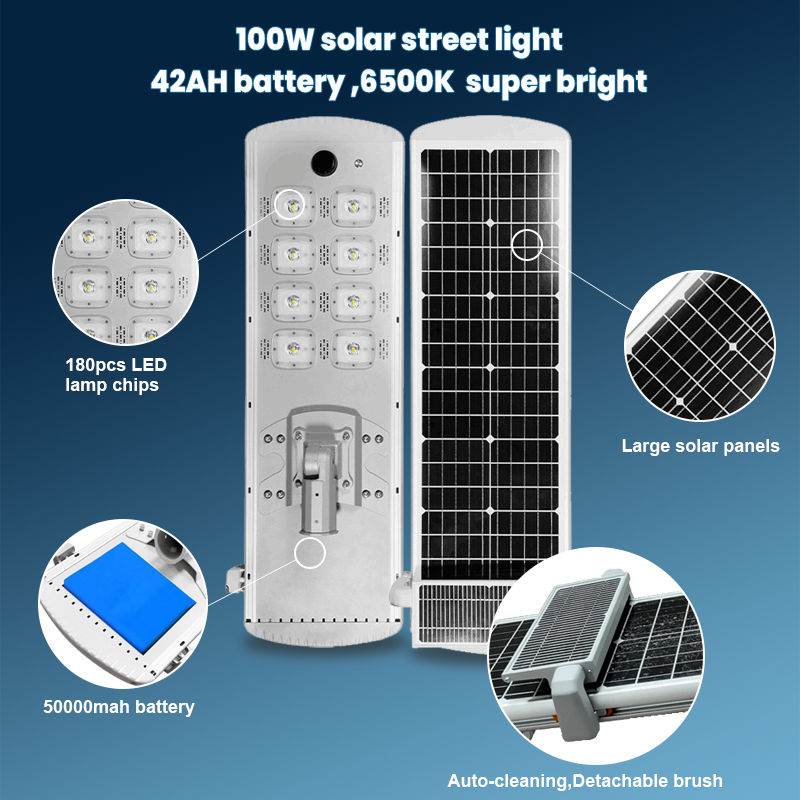 Auto Cleaning Solar Panel Function Solar Street Light Waterproof IP65 100W 200W 300W 400W 500W Outdoor Led Solar Street Light