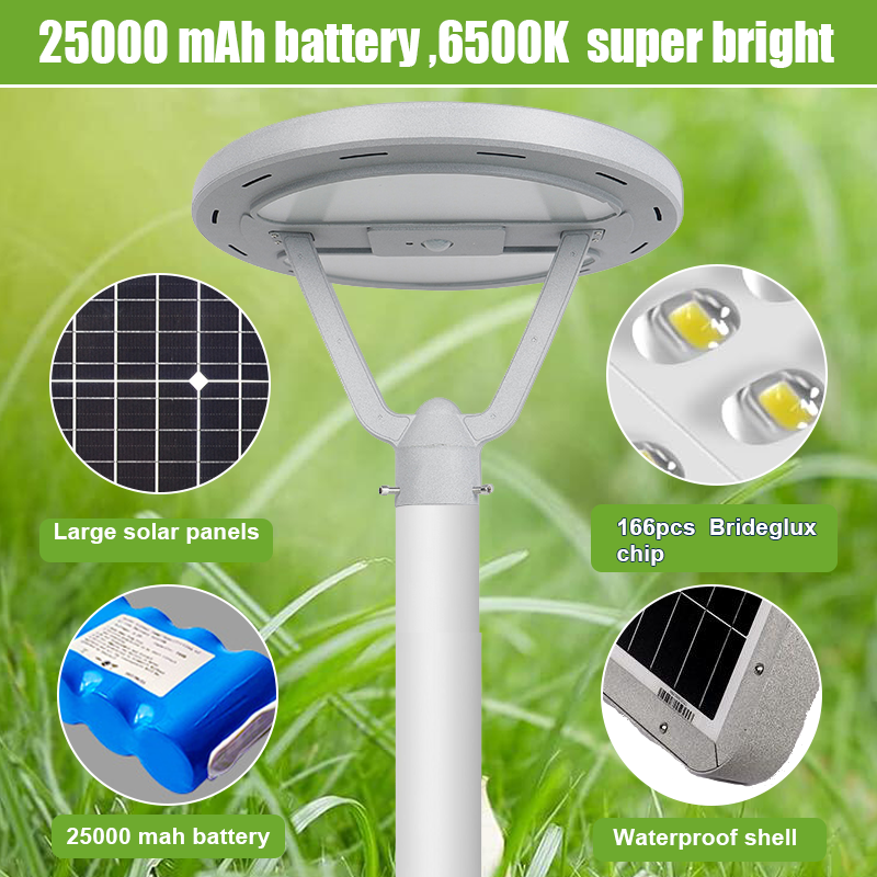 Waterproof IP65 20w 50w 100w Solar Power Garden Flagpole Lamp Round All in One Integrated Outdoor UFO Led Solar Garden Light