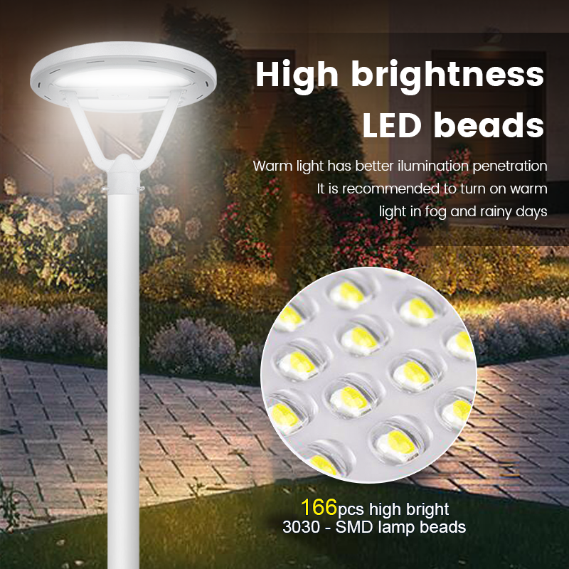 Waterproof IP65 20w 50w 100w Solar Power Garden Flagpole Lamp Round All in One Integrated Outdoor UFO Led Solar Garden Light