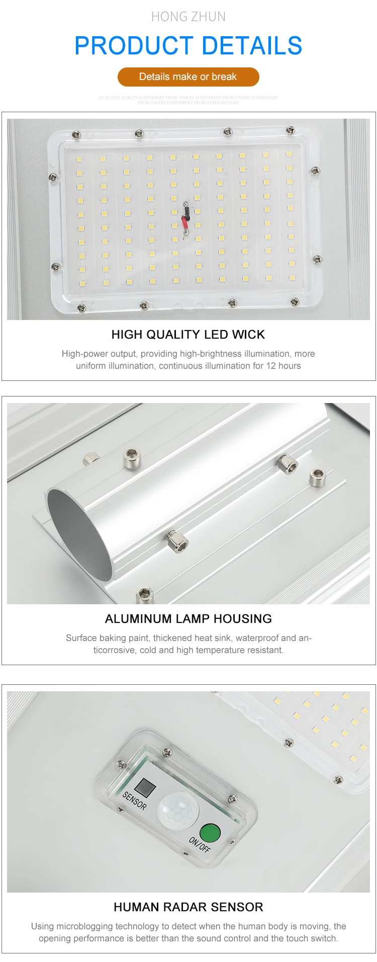 High lumen Outdoor IP65 waterproof bridgelux 50watt 100watt 150watt solar led street light