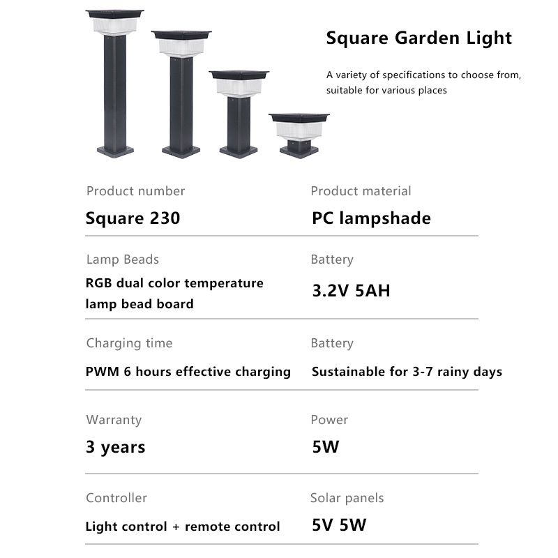 Square LED Outdoor Water Solar Pillar Head Light 5W Park Community Courtyard Square Solar Lawn Light